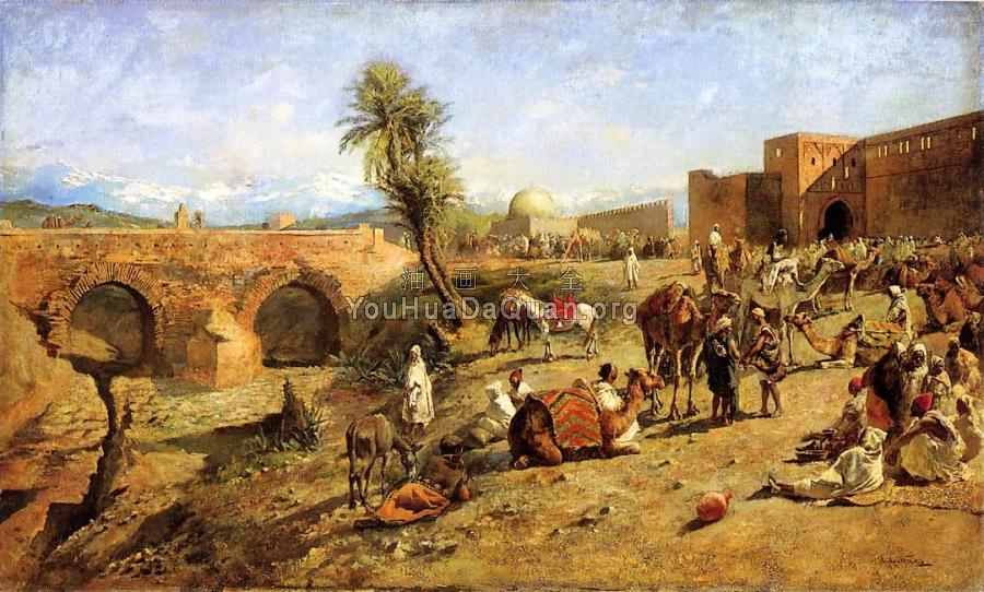 Arrival of a Caravan Outside The City of Morocco - 埃德温·罗德·威克斯